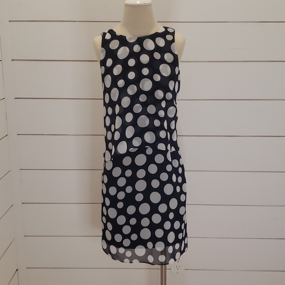 PRELUDE size 10 tiered dress blue with white polka dots